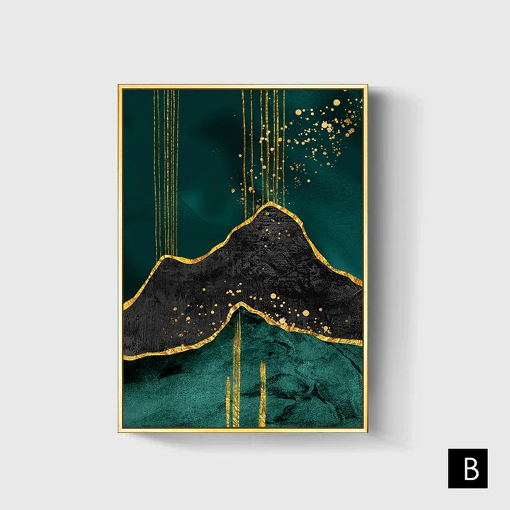 Black Green Golden Liquid Marble Print Wall Art Fine Art Canvas Prints Pictures For Living Room Dining Room Light Luxury Home Decor | Bowlift