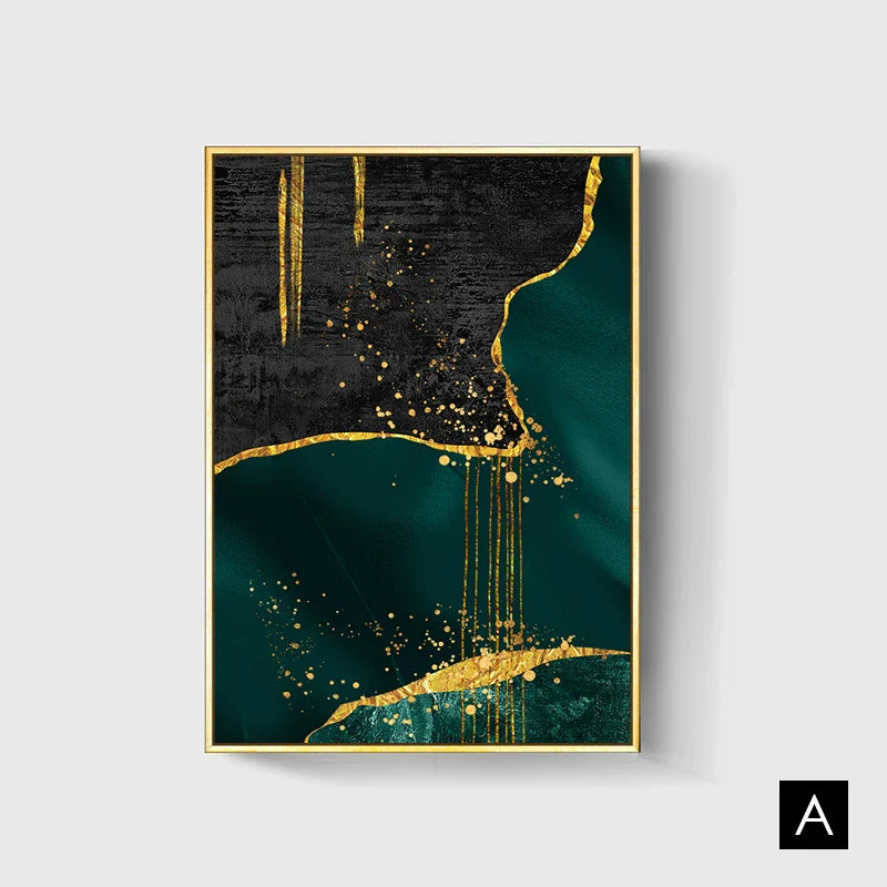 Black Green Golden Liquid Marble Print Wall Art Fine Art Canvas Prints Pictures For Living Room Dining Room Light Luxury Home Decor | Bowlift