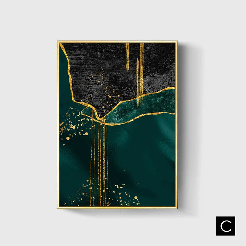 Black Green Golden Liquid Marble Print Wall Art Fine Art Canvas Prints Pictures For Living Room Dining Room Light Luxury Home Decor | Bowlift