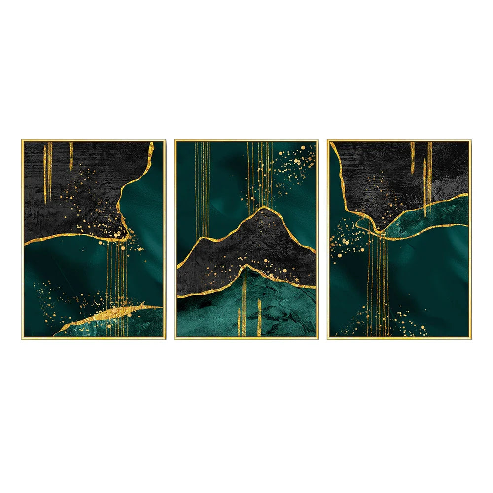 Black Green Golden Liquid Marble Print Wall Art Fine Art Canvas Prints Pictures For Living Room Dining Room Light Luxury Home Decor | Bowlift