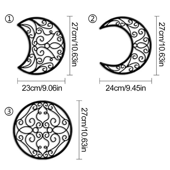 Black Metal Moon Phase Wall Art 3d Iron Craft Wall Mounted Nordic Wall Hanging Decoration For Living Room Dining Room Creative Home Decor - Set of 5Pcs | Bowlift
