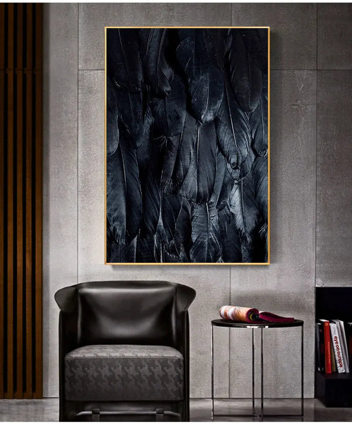 Black White Golden Feather Wall Art Fine Art Canvas Prints Chic Posters Boutique Fashion Pictures For Living Room Bedroom Hotel Salon Art Decor | Bowlift