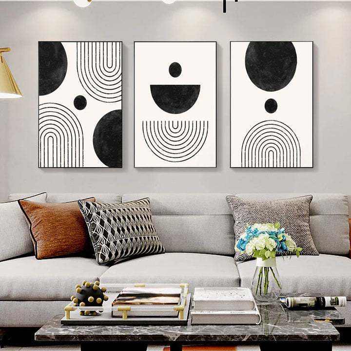 Black White Minimalist Geometric Curves Line Art Wall Art Fine Art Canvas Prints Pictures For Modern Apartment Living Room Home Office Decor | Bowlift