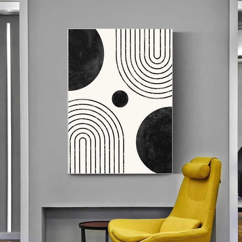Black White Minimalist Geometric Curves Line Art Wall Art Fine Art Canvas Prints Pictures For Modern Apartment Living Room Home Office Decor | Bowlift