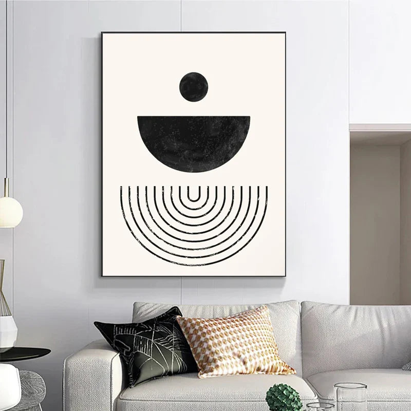 Black White Minimalist Geometric Curves Line Art Wall Art Fine Art Canvas Prints Pictures For Modern Apartment Living Room Home Office Decor | Bowlift