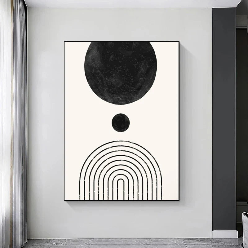 Black White Minimalist Geometric Curves Line Art Wall Art Fine Art Canvas Prints Pictures For Modern Apartment Living Room Home Office Decor | Bowlift