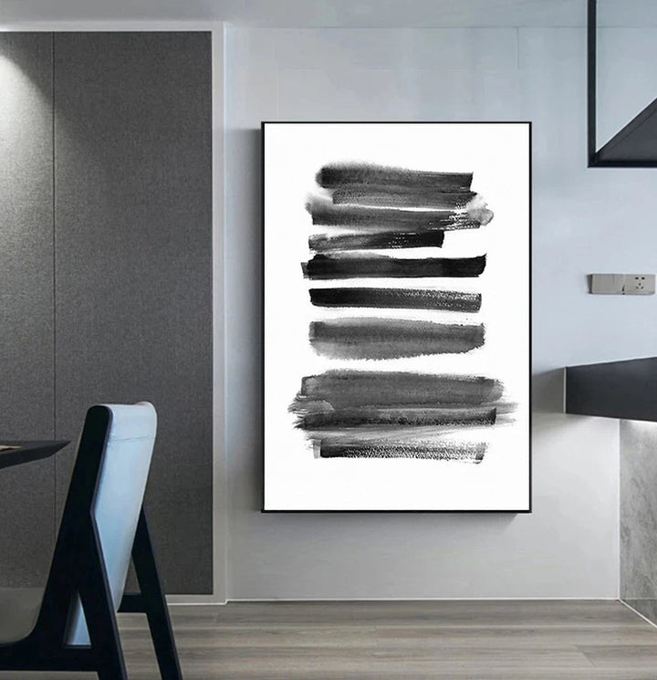 Black White Wall Art Minimalist Abstract Ink Brush Strokes Fine Art Canvas Prints Posters Pictures For Living Room Home Office Art Decor | Bowlift
