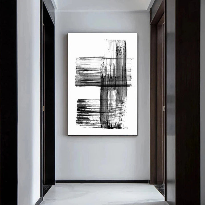 Black White Wall Art Minimalist Abstract Ink Brush Strokes Fine Art Canvas Prints Posters Pictures For Living Room Home Office Art Decor | Bowlift