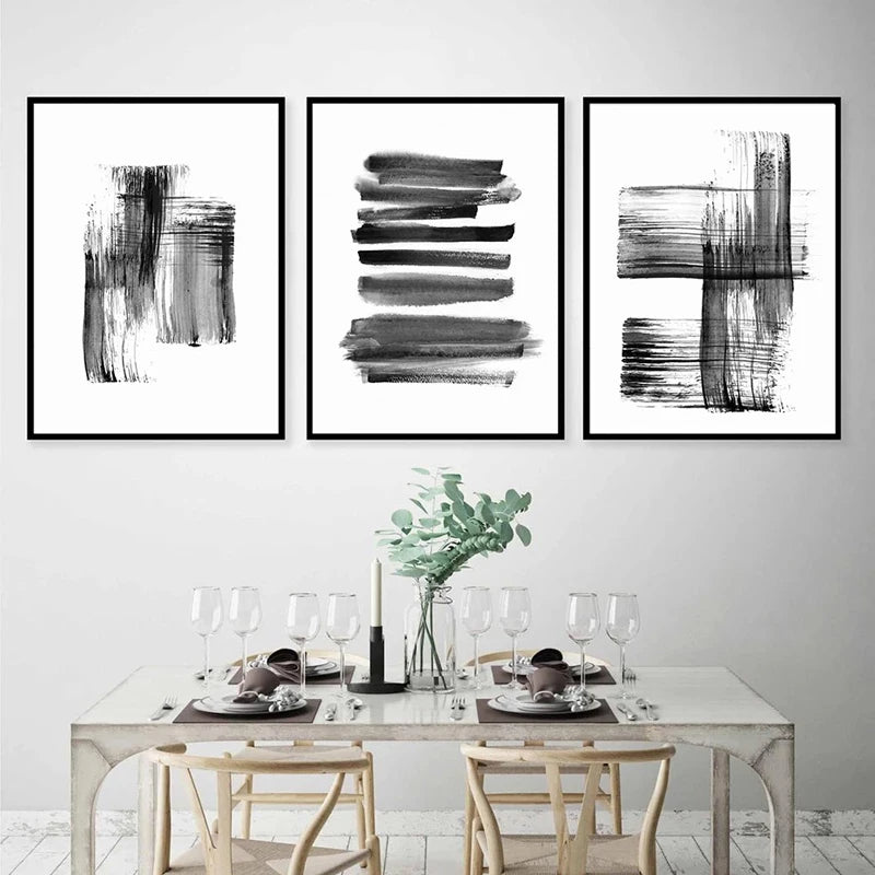 Black White Wall Art Minimalist Abstract Ink Brush Strokes Fine Art Canvas Prints Posters Pictures For Living Room Home Office Art Decor | Bowlift