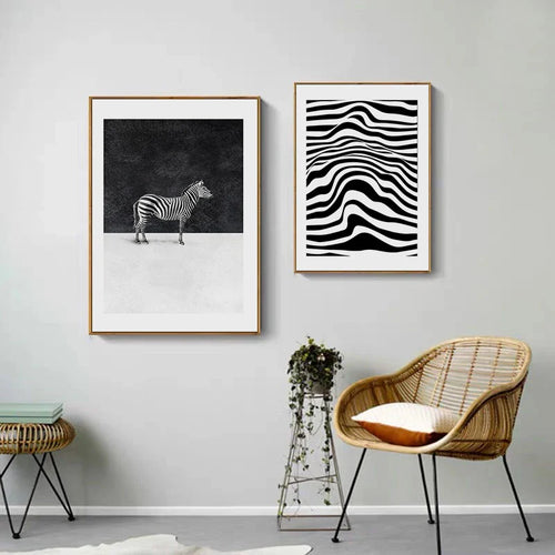 Black White Zebra Poster Wall Art Fine Art Canvas Prints Abstract Contour Lines Minimalist Pictures For Living Room Modern Home Office Decor | Bowlift