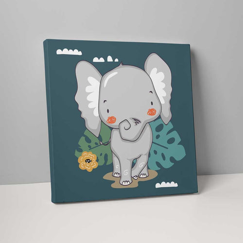 Boho Safari Jungle Elephant Turquoise and Gray on Canvas | Bowlift