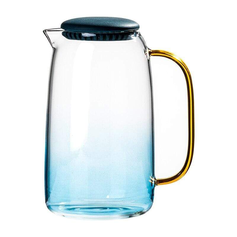Blue glass pitcher with matching drinking glass Bowlift
