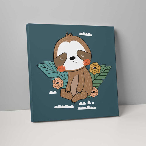 Boho Safari Jungle Sloth Teal Blue and Yellow on Canvas | Bowlift