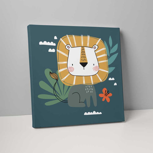 Boho Safari Jungle Lion Teal Blue and Yellow on Canvas | Bowlift
