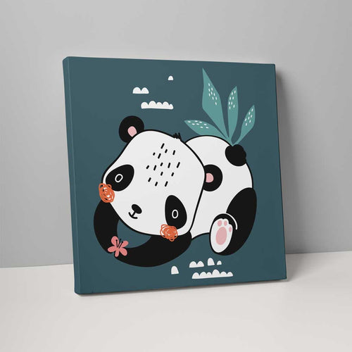 Boho Safari Jungle Panda Teal Blue, Black and White on Canvas | Bowlift
