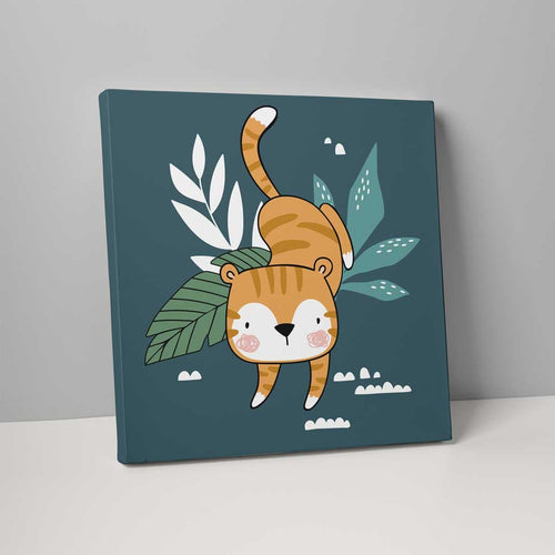 Boho Safari Jungle Tiger Teal Blue and Orange on Canvas | Bowlift