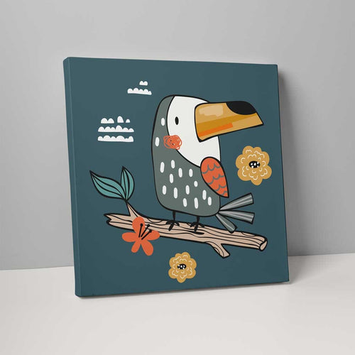 Boho Safari Jungle Toucan Teal and Gray on Canvas | Bowlift