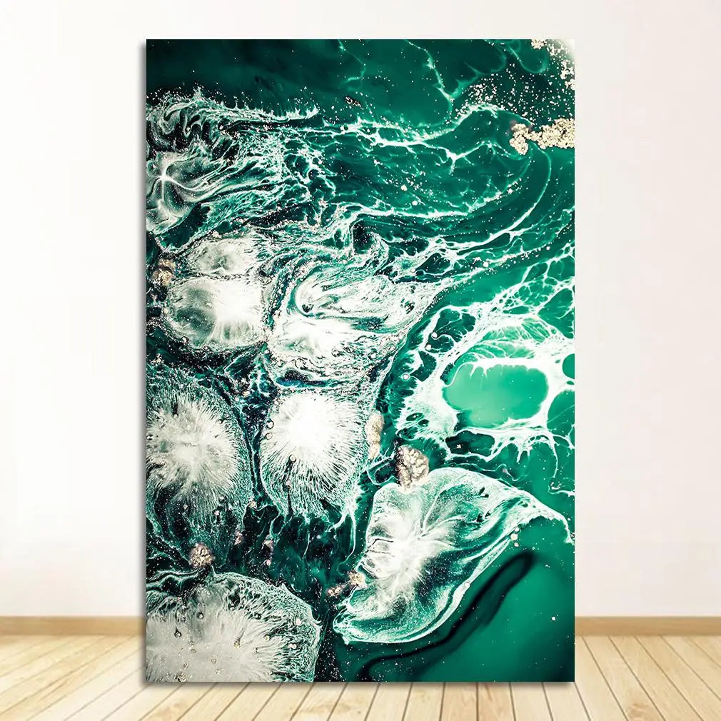 Blue Aqua Green Liquid Marble Print Wall Art Fine Art Canvas Prints Nordic Pictures For Living Room Bedroom Home Office Art Decor | Bowlift
