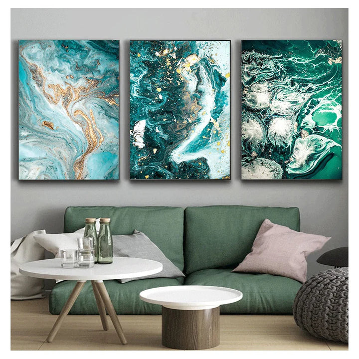 Blue Aqua Green Liquid Marble Print Wall Art Fine Art Canvas Prints Nordic Pictures For Living Room Bedroom Home Office Art Decor | Bowlift