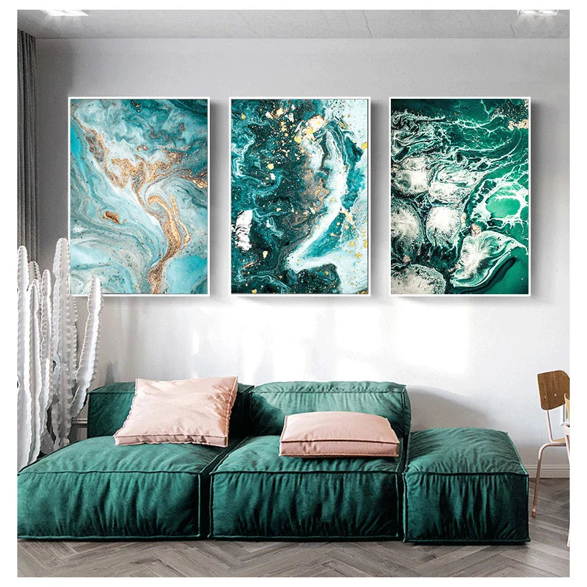 Blue Aqua Green Liquid Marble Print Wall Art Fine Art Canvas Prints Nordic Pictures For Living Room Bedroom Home Office Art Decor | Bowlift