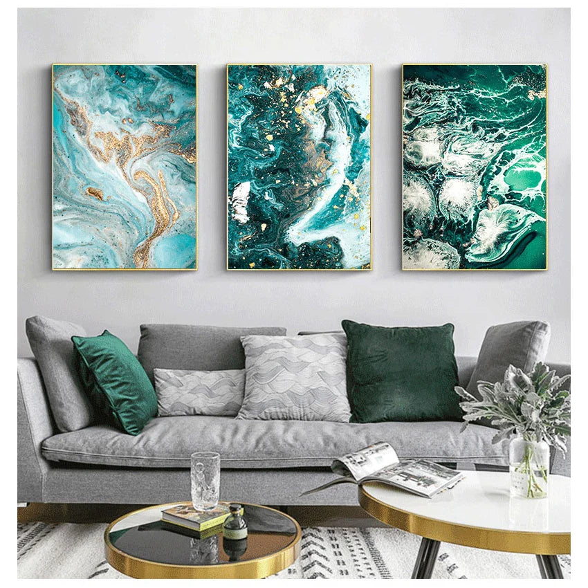 Blue Aqua Green Liquid Marble Print Wall Art Fine Art Canvas Prints Nordic Pictures For Living Room Bedroom Home Office Art Decor | Bowlift