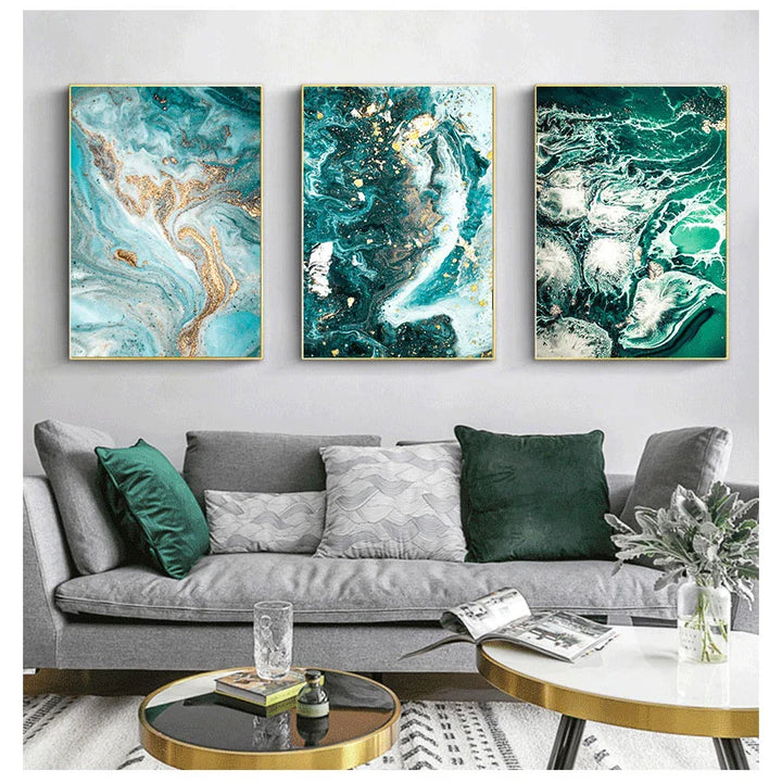 Blue Aqua Green Liquid Marble Print Wall Art Fine Art Canvas Prints Nordic Pictures For Living Room Bedroom Home Office Art Decor | Bowlift