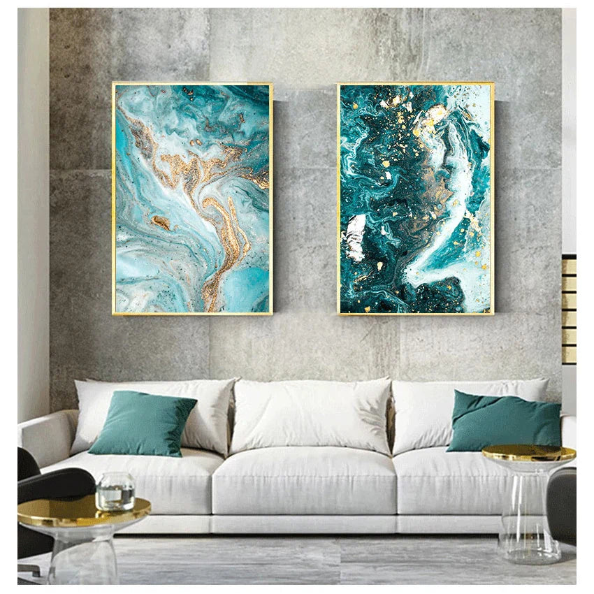 Blue Aqua Green Liquid Marble Print Wall Art Fine Art Canvas Prints Nordic Pictures For Living Room Bedroom Home Office Art Decor | Bowlift