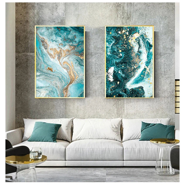 Blue Aqua Green Liquid Marble Print Wall Art Fine Art Canvas Prints Nordic Pictures For Living Room Bedroom Home Office Art Decor | Bowlift