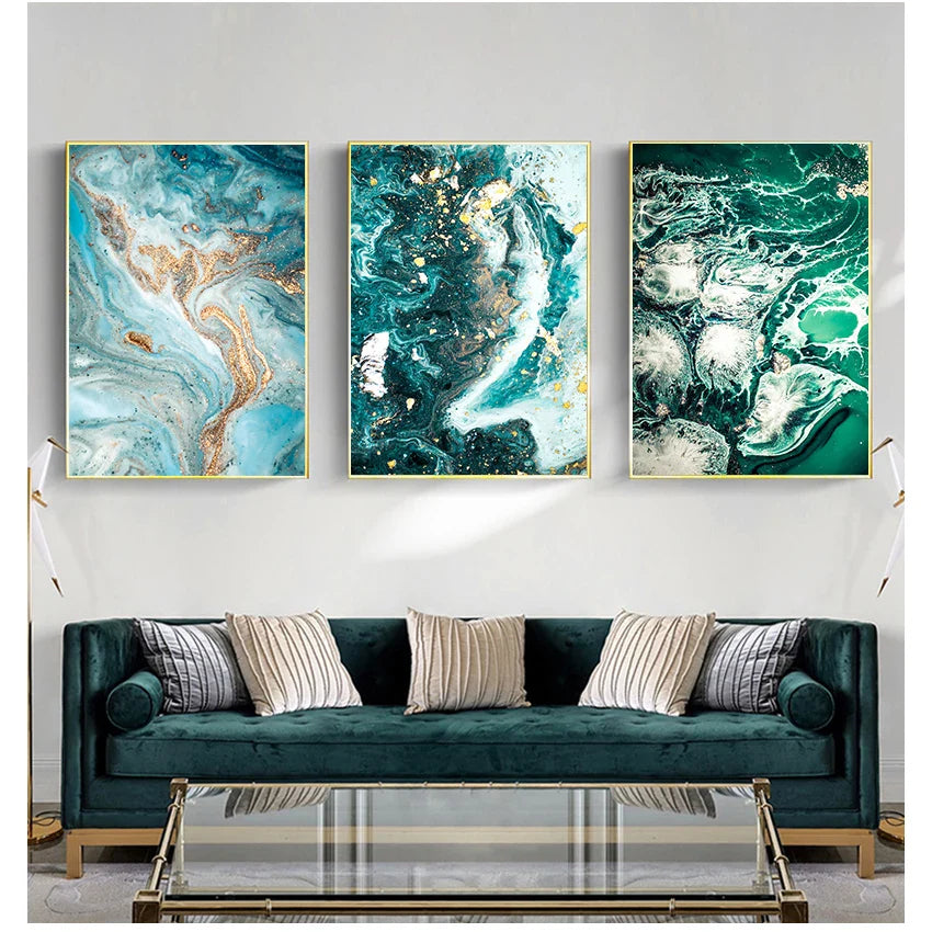 Blue Aqua Green Liquid Marble Print Wall Art Fine Art Canvas Prints Nordic Pictures For Living Room Bedroom Home Office Art Decor | Bowlift