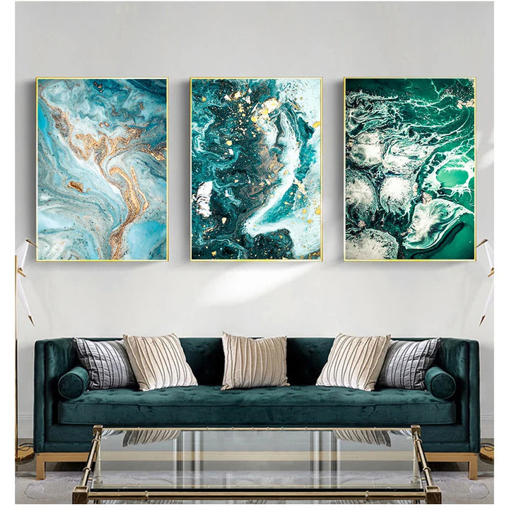 Blue Aqua Green Liquid Marble Print Wall Art Fine Art Canvas Prints Nordic Pictures For Living Room Bedroom Home Office Art Decor | Bowlift