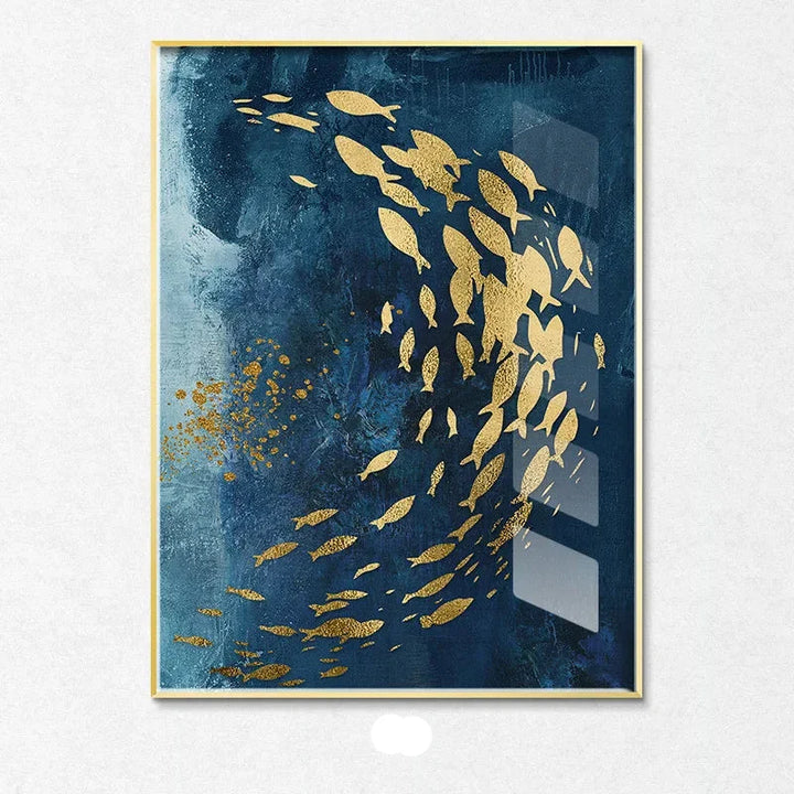Blue Golden Birds and Butterflies Wall Art Fine Art Canvas Prints Auspicious Abstract Pictures For Living Room Bedroom Hotel Room Art Decor | Bowlift