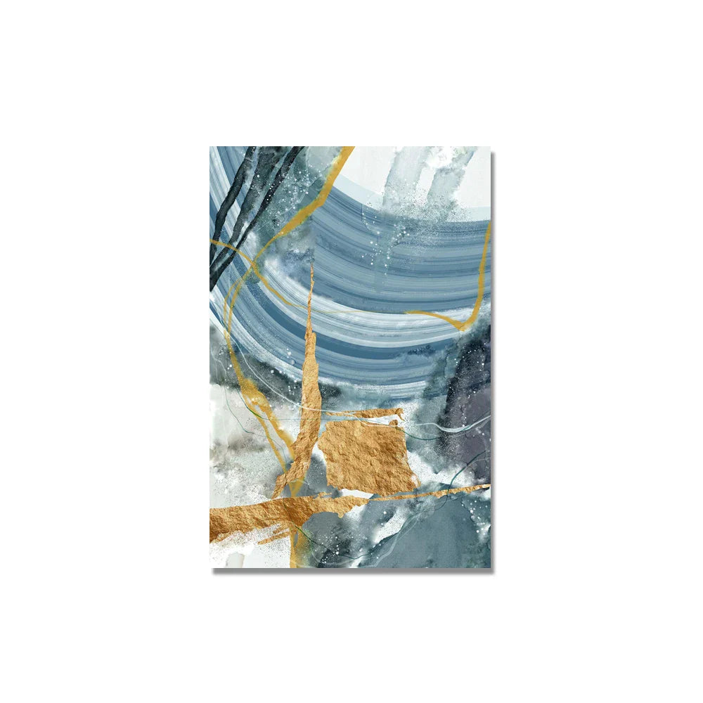 Blue Golden Nordic Marble Print Abstract Wall Art Fine Art Canvas Prints Pictures For Living Room Bedroom Home Office Decor | Bowlift