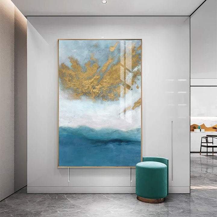Blue Sea Golden Sands Wall Art Fine Art Canvas Prints Nordic Abstract Pictures For Modern Apartment Living Room Bedroom Foyer Art Decor | Bowlift