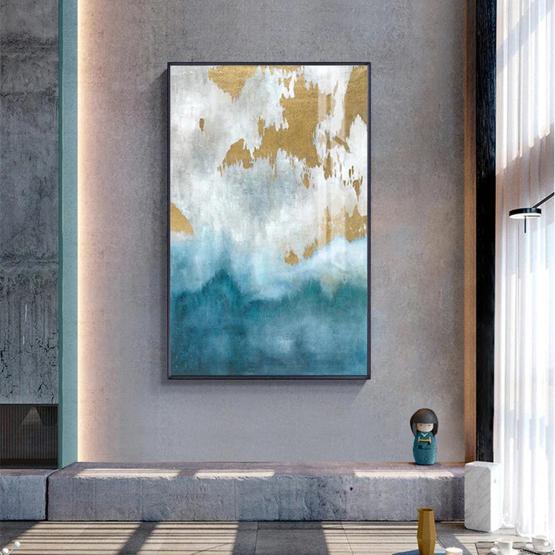 Blue Sea Golden Sands Wall Art Fine Art Canvas Prints Nordic Abstract Pictures For Modern Apartment Living Room Bedroom Foyer Art Decor | Bowlift