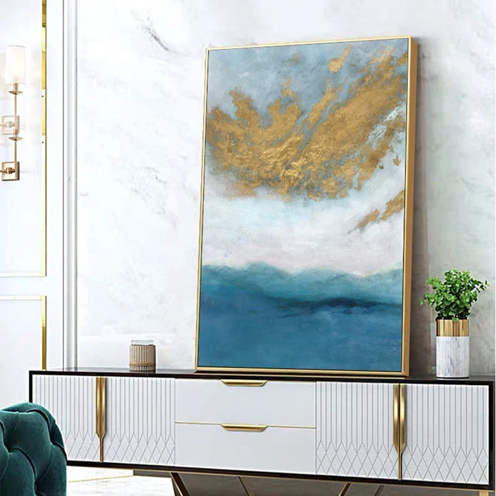 Blue Sea Golden Sands Wall Art Fine Art Canvas Prints Nordic Abstract Pictures For Modern Apartment Living Room Bedroom Foyer Art Decor | Bowlift