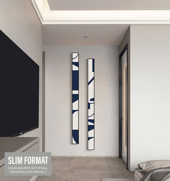 Creative Abstract Blue White Slim Format Wall Art Fine Art Canvas Prints Tall Narrow Wide Format Pictures For Living Room Foyer Stairway Wall Decor | Bowlift