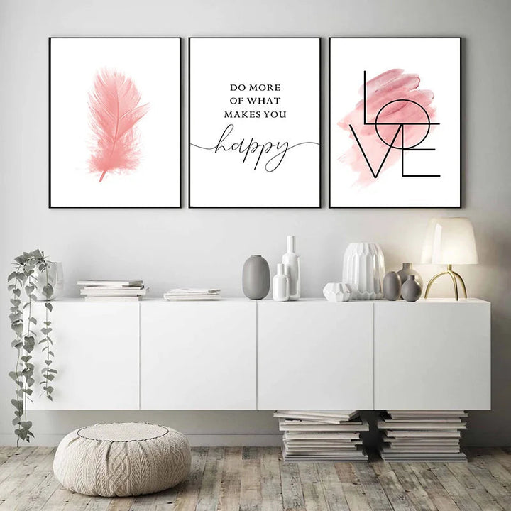 Blush Pink Love Feather Wall Art Fine Art Canvas Prints Minimalist Fashion Pictures For Living Room Girl's Bedroom Fashion Art Decor | Bowlift