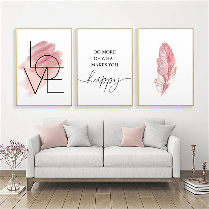 Blush Pink Love Feather Wall Art Fine Art Canvas Prints Minimalist Fashion Pictures For Living Room Girl's Bedroom Fashion Art Decor | Bowlift