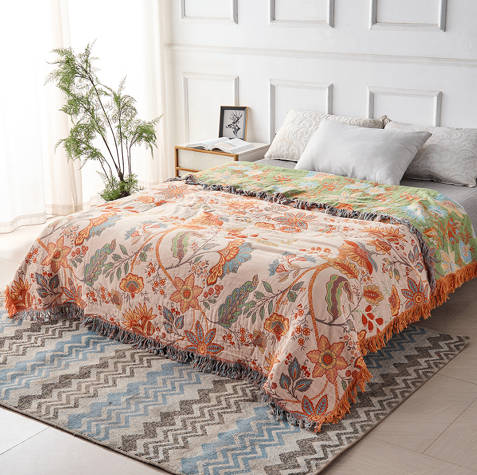 BowLift | Cotton Throw Blanket with Floral Boho Pattern