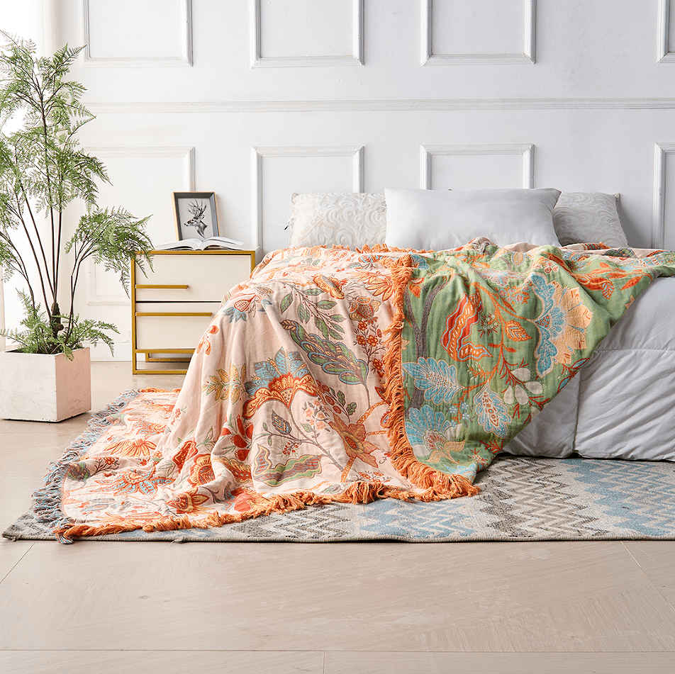 BowLift | Cotton Throw Blanket with Floral Boho Pattern