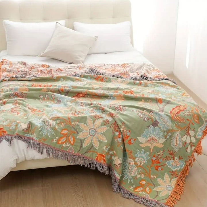 BowLift | Cotton Throw Blanket with Floral Boho Pattern