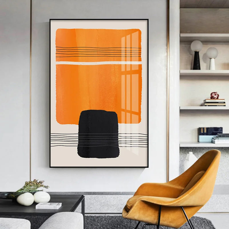 Bold Orange Beige Black Mosaic Abstract Wall Art Fine Art Canvas Prints Pictures For Modern Apartment Living Room Art For Contemporary Interiors | Bowlift