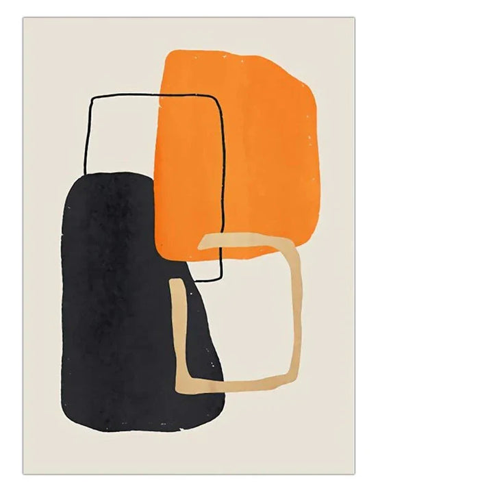 Bold Orange Beige Black Mosaic Abstract Wall Art Fine Art Canvas Prints Pictures For Modern Apartment Living Room Art For Contemporary Interiors | Bowlift