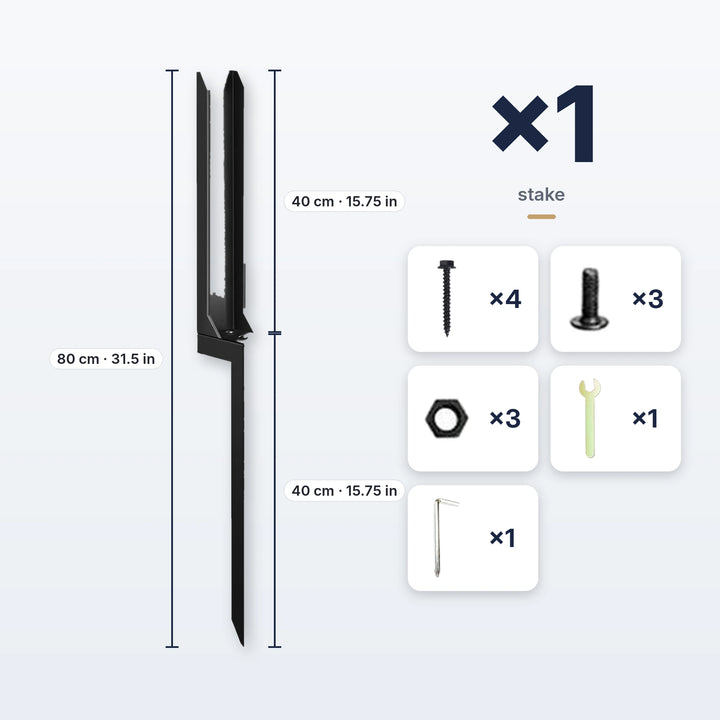 Detachable fence post repair stake, single pack with screws, bolts, nuts, wrench and screwdriver