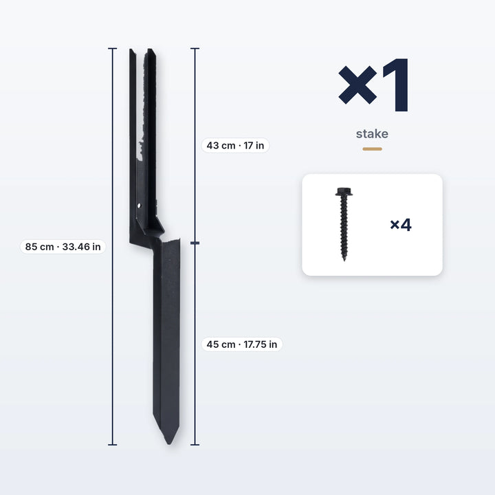 One-piece fence post repair stake, single pack with 4 screws