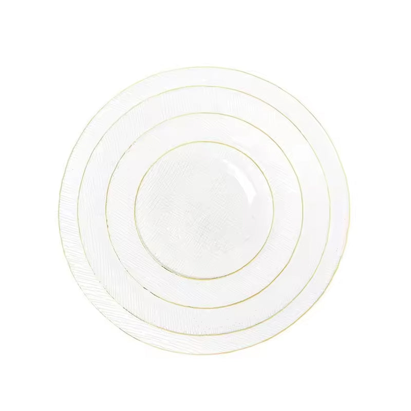 BowLift | Gold-Rimmed Bamboo Hat Bowl Nordic Crystal Glass Salad Bowl Household Striped Bowl Plate Glass Tableware
