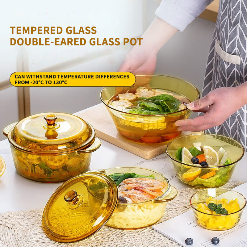 BowLift | Lead-Free Glass Bowl Set European-Style Household Heat-Resistant Microwave Oven Special Tableware Set [Cold-Resistant And Heat-Resistant]