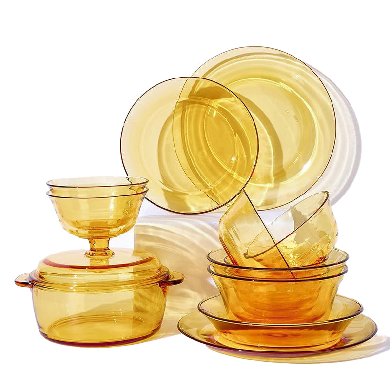 BowLift | High Temperature Resistant Amber Salad Bowl, Household Glass Bowl And Plate Set, Cereal Soup Bowl, Rice Bowl, Microwave Oven Special Tableware