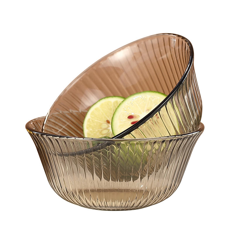BowLift | Light Luxury Lead-Free Glass Vertical Grain Rice Bowl Set Glass Bowl Salad Bowl Instant Noodle Bowl 320ml 2 Pieces