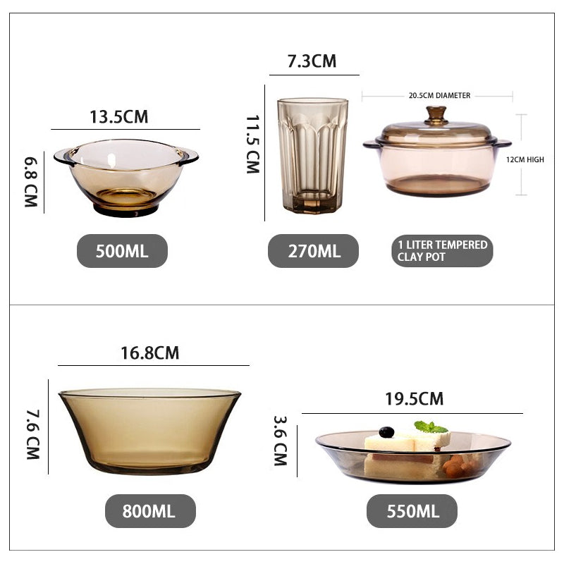 BowLift | Lead-Free Glass Bowl Set European-Style Household Heat-Resistant Microwave Oven Special Tableware Set [Cold-Resistant And Heat-Resistant]
